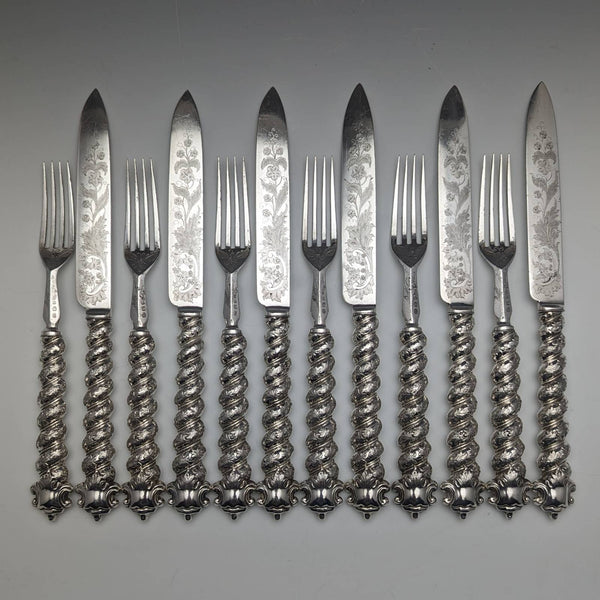 英国アンティーク ソリッドシルバーハンドル カトラリー6ペアセット MARTIN HALL